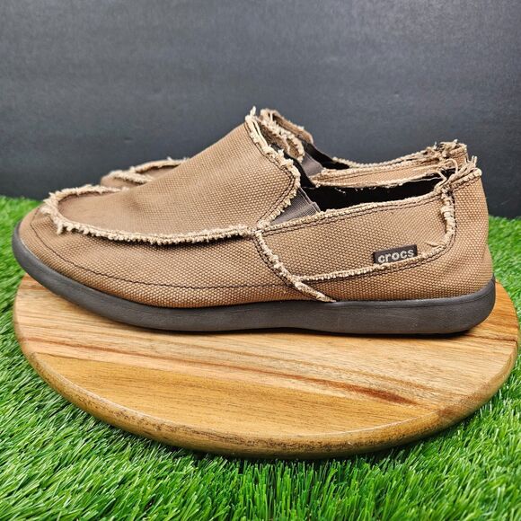 CROCS Santa Cruz Shoes Mens 11 Brown Slip On Canvas Loafer Slippers Casual - Picture 6 of 15